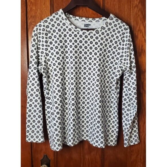 Lands End Womens Long-Sleeve Floral Pattern Top L/P 14-16 Cotton - Picture 1 of 6
